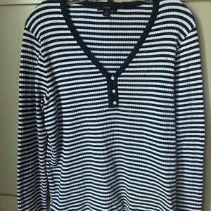 EUC J.Crew Navy & White Striped V-Neck Ribbed Pullover, SZ XL